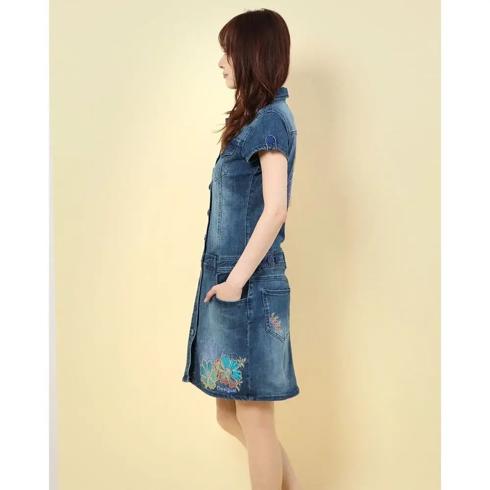 Desigual Women's Vest Xena Denim Mini Dress Short Sleeve Blue Size 40 /US 6 NWT_3